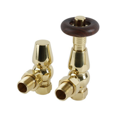 Homestylestore Polished Brass Thermostatic Angled Radiator Valves from B&Q