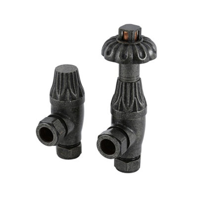 Homestylestore Pewter Antique Style Thermostatic Angled Radiator Valves from B&Q