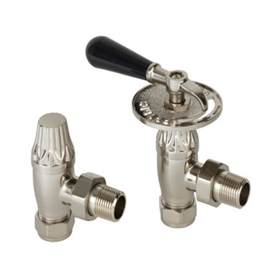 Homestylestore Satin Angled Thermostatic Heated Towel Rail Radiator Valves from B&Q