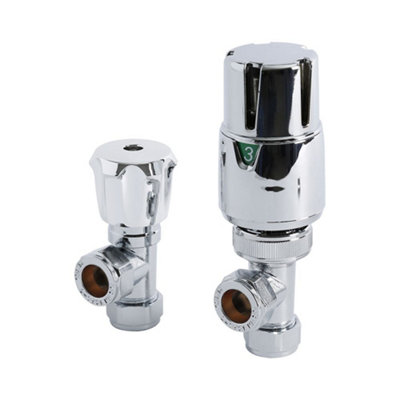 Homestylestore Chrome Thermostatic Angled Heated Towel Rail Radiator Valve from B&Q