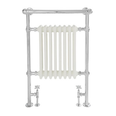 Homestylestore Chrome And White Cast Iron Style Heated Towel Rail Radiator And Overhanging Rail 930mm X 620mm from B&Q