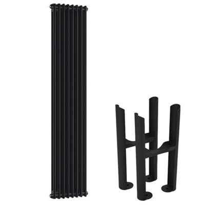 Homestylestore Black Cast Iron Style Vertical Double Column Radiator With Feet 1800mm X 380mm from B&Q