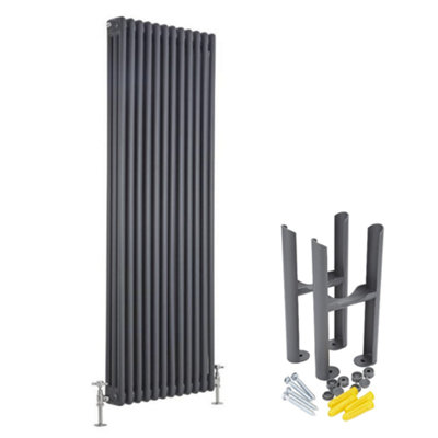 B&Q -  Anthracite Cast Iron Style Vertical Triple Column Radiator With Feet 1800mm X 560mm
