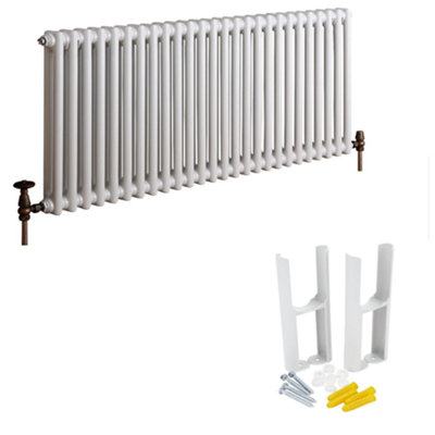 Homestylestore White Cast Iron Style Horizontal Double Column Radiator With Feet 600mm X 1190mm from B&Q