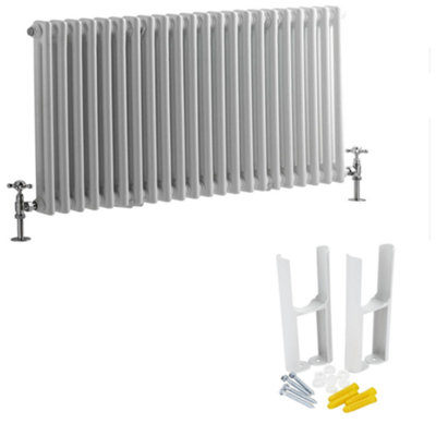 B&Q -  White Cast Iron Style Horizontal Double Column Radiator With Feet 600mm X 1010mm
