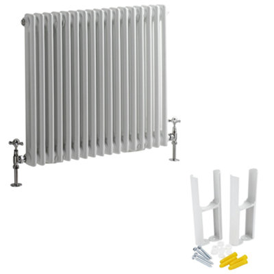 Homestylestore White Cast Iron Style Horizontal Double Column Radiator With Feet 600mm X 785mm from B&Q