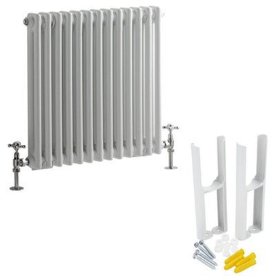 Homestylestore White Cast Iron Style Horizontal Double Column Radiator With Feet 600mm X 605mm from B&Q