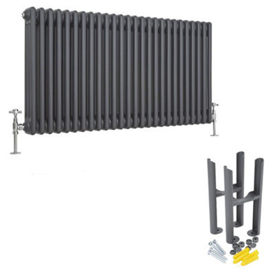 Homestylestore Anthracite Cast Iron Style Horizontal Triple Column Radiator With Feet 600mm X 1190mm from B&Q