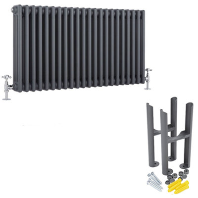 B&Q -  Anthracite Cast Iron Style Horizontal Triple Column Radiator With Feet 600mm X 1010mm