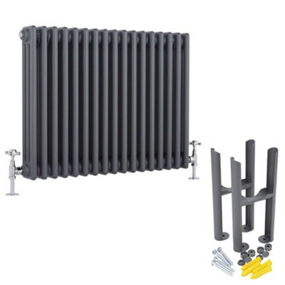 Homestylestore Anthracite Cast Iron Style Horizontal Triple Column Radiator With Feet 600mm X 785mm from B&Q