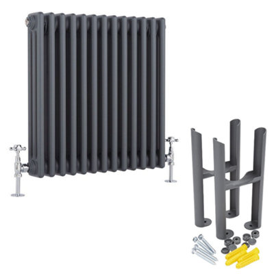 Homestylestore Anthracite Cast Iron Style Horizontal Triple Column Radiator With Feet 600mm X 605mm from B&Q