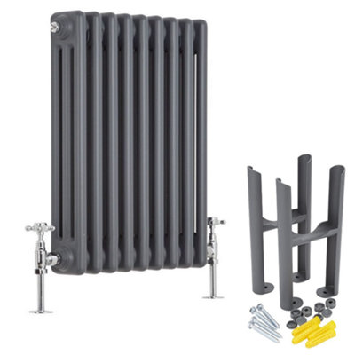 B&Q -  Anthracite Cast Iron Style Horizontal Triple Column Radiator With Feet 600mm X 425mm