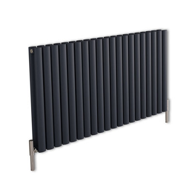 B&Q -  Anthracite Horizontal Double Oval Panel Aluminium Designer Radiator 600mm X 1200mm