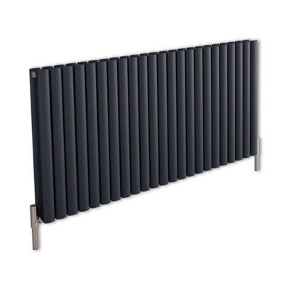 B&Q -  Anthracite Horizontal Double Oval Panel Aluminium Designer Radiator 600mm X 1380mm