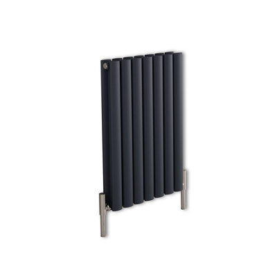 B&Q -  Anthracite Horizontal Double Oval Panel Aluminium Designer Radiator 600mm X 470mm