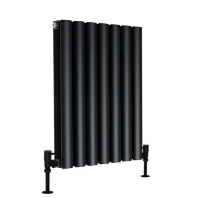B&Q -  Black Horizontal Double Oval Panel Aluminium Designer Radiator 600mm X 470mm