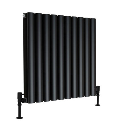 B&Q -  Black Horizontal Double Oval Panel Aluminium Designer Radiator 600mm X 600mm