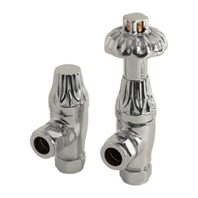 Homestylestore Satin Polished Antique Style Angled Heated Towel Rail Radiator Thermostatic Valves from B&Q