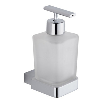 Homestylestore Chrome Wall Mounted Square Glass Bathroom Soap Dispenser And Chrome Holder from B&Q