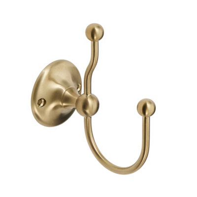 Homestylestore Brushed Brass Wall Mounted Double Bath Robe Towel Hook from B&Q