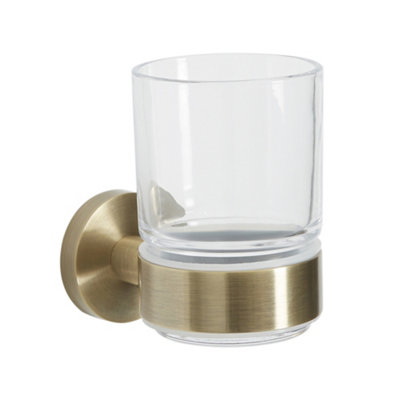 Homestylestore Wall Mounted Bathroom Glass Tumbler And Antique Brass Holder from B&Q