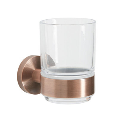 Homestylestore Wall Mounted Bathroom Glass Tumbler And Aged Bronze Holder from B&Q