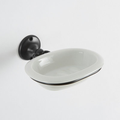 Homestylestore Black Wall Mounted White Ceramic Soap Dish And Holder from B&Q