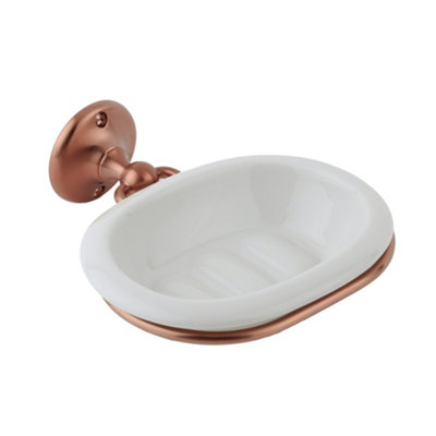 Homestylestore Wall Mounted White Ceramic Soap Dish And Brushed Copper Holder from B&Q