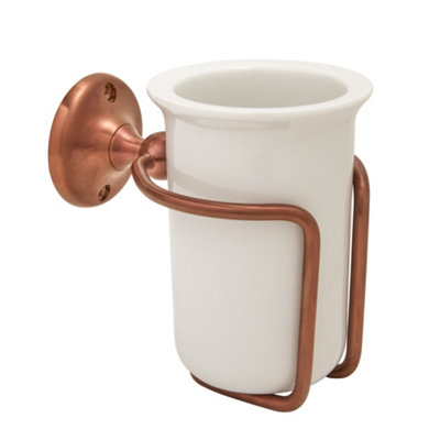 Homestylestore Wall Mounted Ceramic Toothbrush Tumbler And Brushed Copper Holder from B&Q