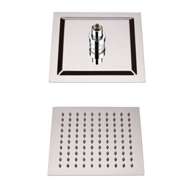 Homestylestore Chrome 200mm Square Ultra Thin Fixed Shower Head from B&Q