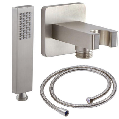 Homestylestore Brushed Nickel Square Hand Shower With Wall Bracket And Outlet Elbow from B&Q