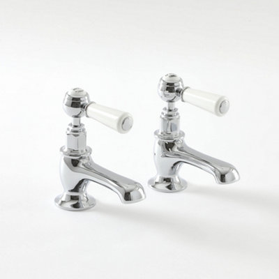 Homestylestore Chrome And White Bathroom Basin Pillar Taps With Lever Handles from B&Q