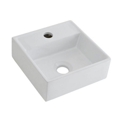 Homestylestore White Square Countertop Wall Mounted Bathroom Basin Sink 280mm from B&Q
