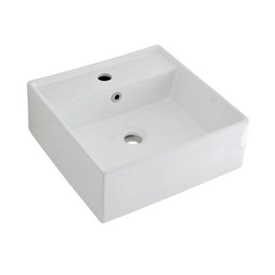 Homestylestore White Square Countertop Wall Mounted Bathroom Basin Sink 410mm from B&Q