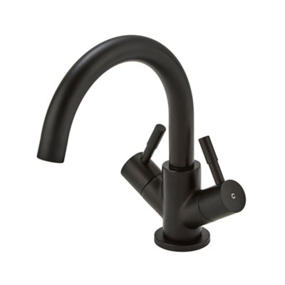 Homestylestore Black Mono Bathroom Basin Mixer Tap With Swivel Spout from B&Q