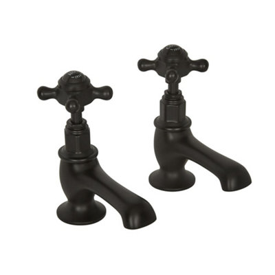 Homestylestore Black Bathroom Basin Pillar Taps With Crosshead Handles from B&Q