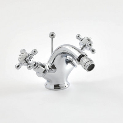 Homestylestore Chrome And White Mono Bathroom Bidet Mixer Tap With Crosshead Handles from B&Q