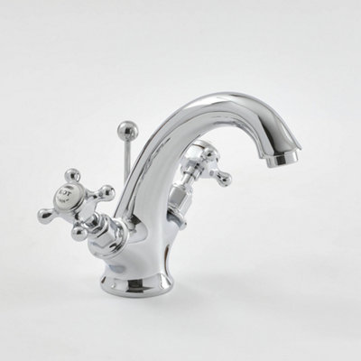 Homestylestore Chrome And White Mono Bathroom Basin Mixer Tap With Crosshead Handles from B&Q
