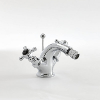 Homestylestore Chrome And Black Mono Bathroom Bidet Mixer Tap With Crosshead Handles from B&Q