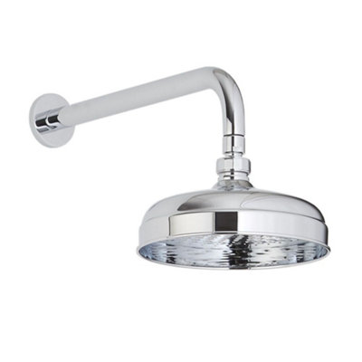 Homestylestore Chrome 205mm Round Fixed Shower Head With Wall Arm from B&Q