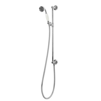 Homestylestore Chrome And White Bathroom Riser Rail Kit Telephone Style Hand Shower And Integrated Elbow from B&Q