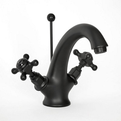 Homestylestore Black Mono Bathroom Basin Mixer Tap With Crosshead Handles from B&Q
