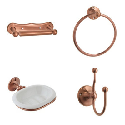 Homestylestore Copper Bathroom Accessory Set With Towel RingDouble Robe HookToilet Roll Holder And Towel Rail from B&Q