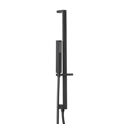 Homestylestore Black Square Hand Shower With HoseIntegrated Elbow And Riser Rail Kit from B&Q