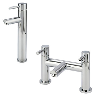 Homestylestore Chrome High Rise Mono Bathroom Basin Mixer Tap And Bath Filler Tap from B&Q