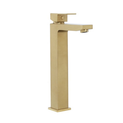 Homestylestore Brushed Brass High Rise Mono Bathroom Basin Mixer Tap from B&Q