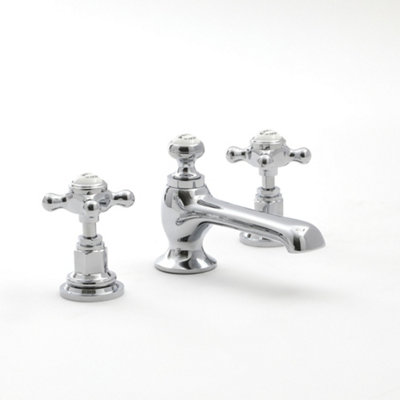 Homestylestore Chrome And White 3 Tap Hole Bathroom Basin Mixer Tap With Crosshead Handles from B&Q