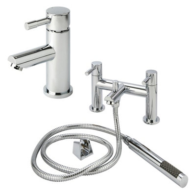 Homestylestore Chrome Mono Bathroom Basin Mixer Tap And Bath Tap With Hand Shower from B&Q