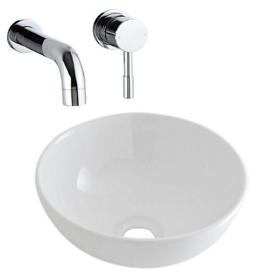 Homestylestore White Round Countertop Bathroom Basin Sink With Wall Mounted Tap 280mm from B&Q
