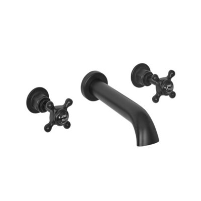 Homestylestore Black Wall Mounted 3 Tap Hole Bathroom Basin Mixer Tap With Crosshead Handles from B&Q